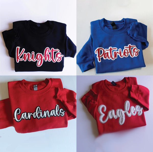 Custom Puff Sleeves And Glitter Team Name Sweatshirts, Glitter Team Name Sweatshirts, School Spirit Shirts