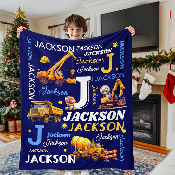 Personalized Excavator Name Blanket for Kids – Custom Construction Truck Blanket