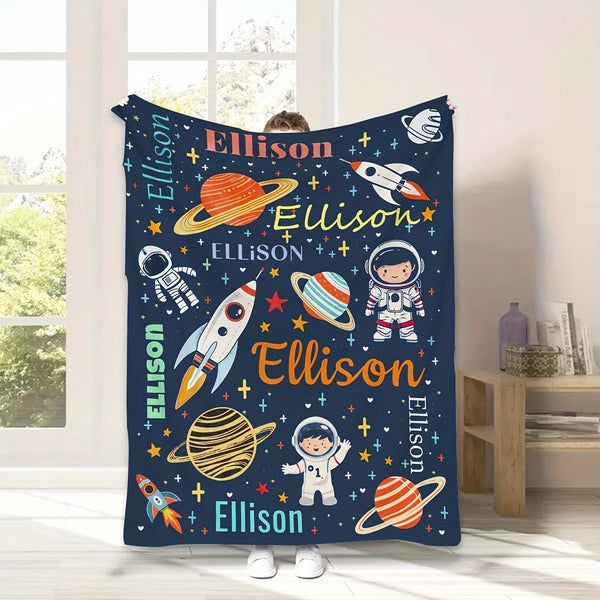 Custom 1pc Creative Astronaut Name Blanket, Suitable for Sofa