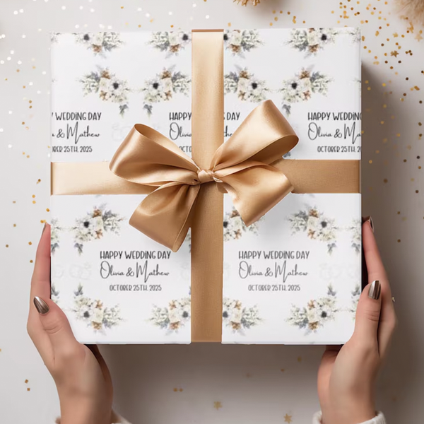 Custom Wedding Wrapping Paper Personalized Mr & Mrs Names Date Gift