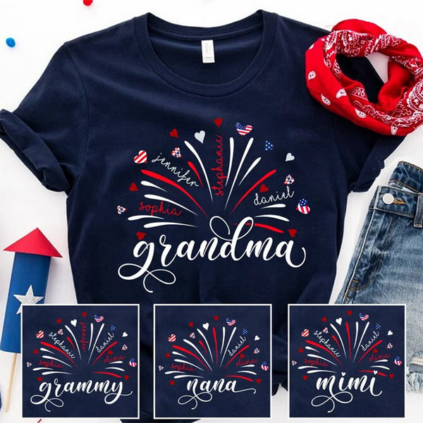4th of July Grandma T Shirt, Custom Grandma Shirt with Kids names shirt