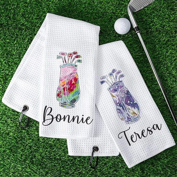 Personalized Colorful Golfing Clubs Golf Waffle Towel