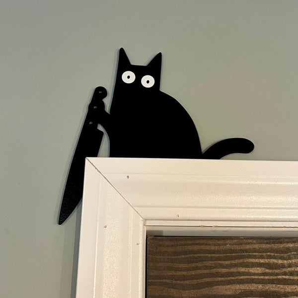 Black Cat Corner Knife Door Frame Decor Halloween Funny Cute