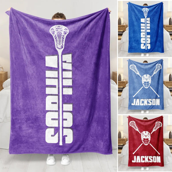 Personalized Lacrosse Blanket - Custom Name Sherpa Fleece Throw