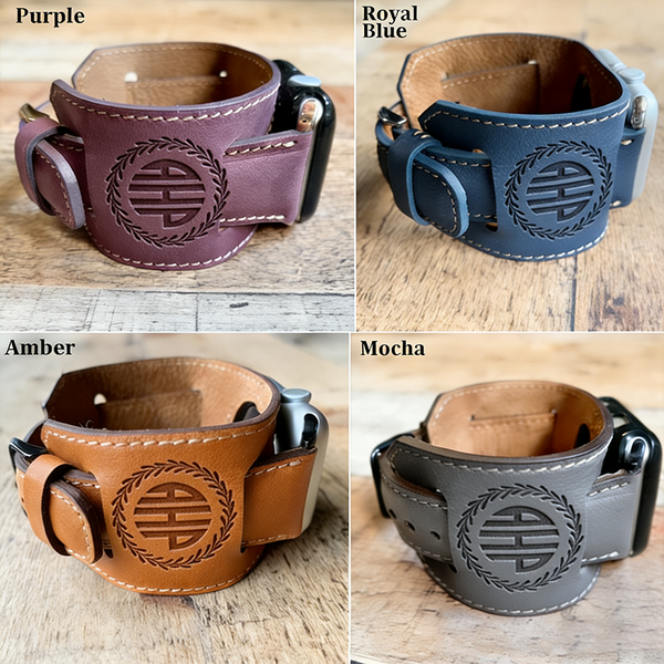 Custom Leather Watch Band, Cuff Band Strap, Apple Watch Band