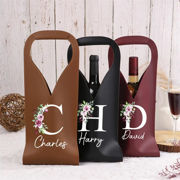 Personalized Leather Wine Bag,Name Wine Tote