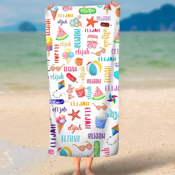 Personalized Ice Cream Beach Towel for Kids, Custom Gift for Summer Baby
