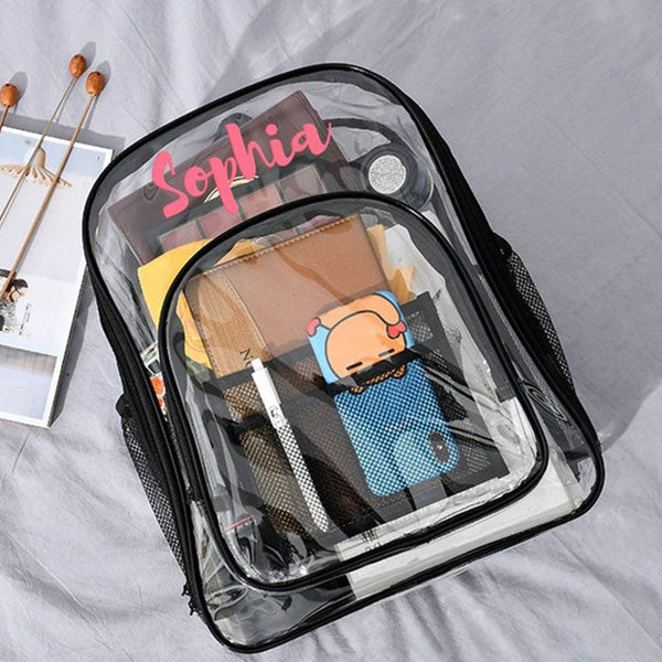 Clear Backpack, Personalized Name Heavy Duty PVC Transparent Backpack