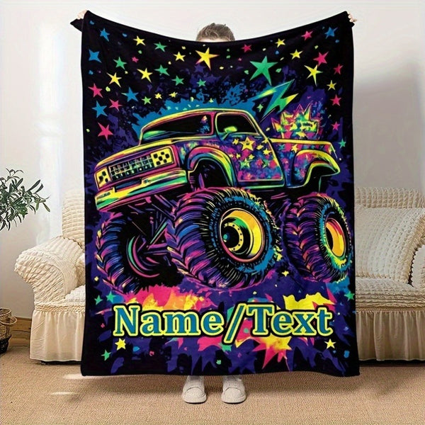 Creative Off-Road Truck Pattern Text Fleece Printed Blanket