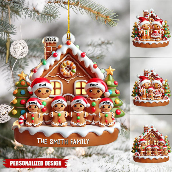 2D Flat, Customizable 3-6 Name Gingerbread House Ornaments