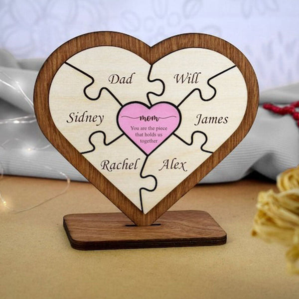 Custom Family Wooden Heart Puzzle,Personalized Heart Puzzle Piece Sign
