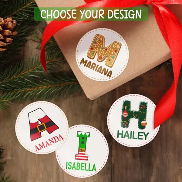 Personalized Round Name Stickers for Christmas Gifts