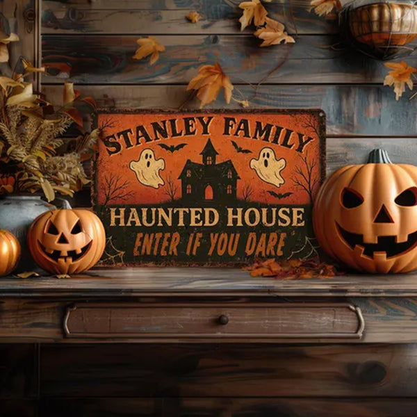 Custom Halloween Haunted House Metal Sign