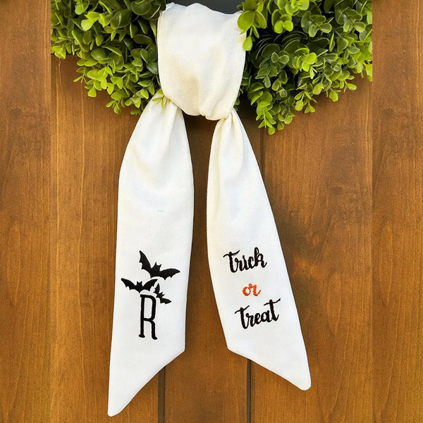 Personalized Ghost Witch Hand Embroidered Halloween Wreath