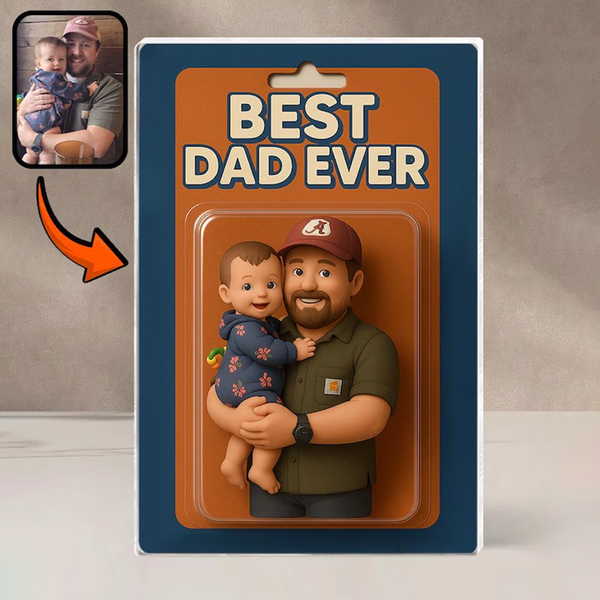 Personalized Father's Day Gift For Dad, Custom Photo Dad And Kids Action Figure Acrylic Block