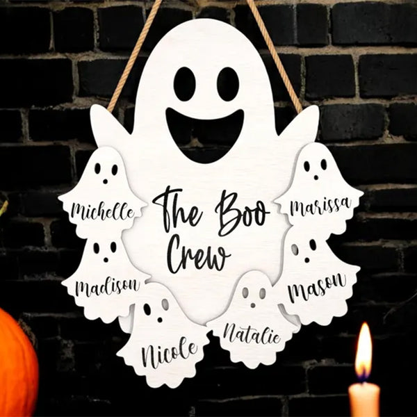 Personalized Halloween Door Hanger The Boo Crew Ghost Family Sign