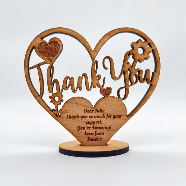 Thank You Appreciation Flowers Heart Engraved Keepsake