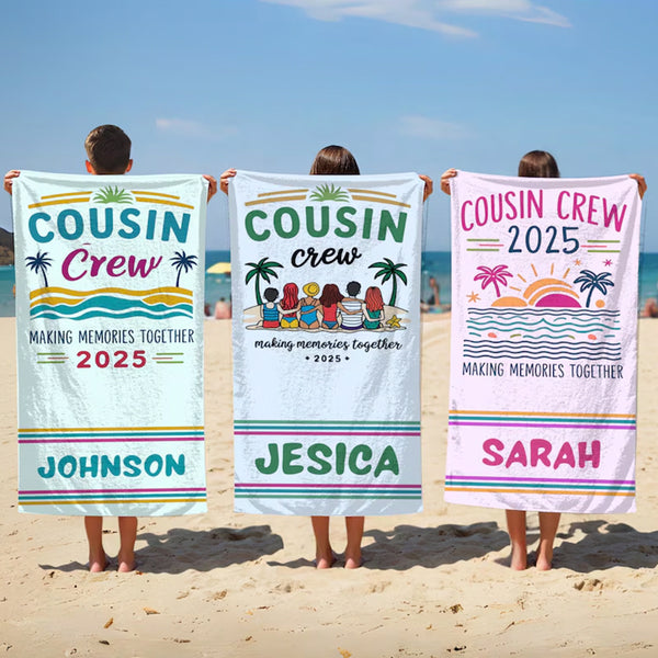 Custom Cousin Crew Beach Towel, Matching Cousin Trip Gift, Family Reunion Gift
