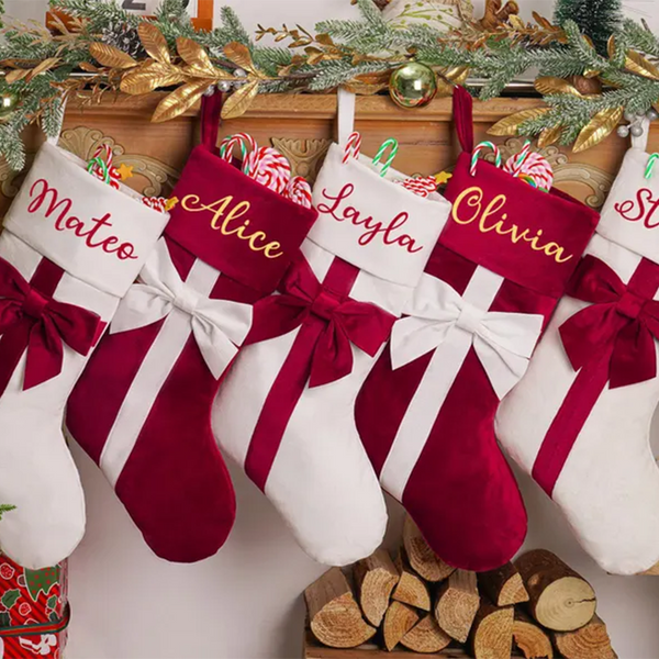 Personalized Christmas Stockings,Custom Bow Stockings with name