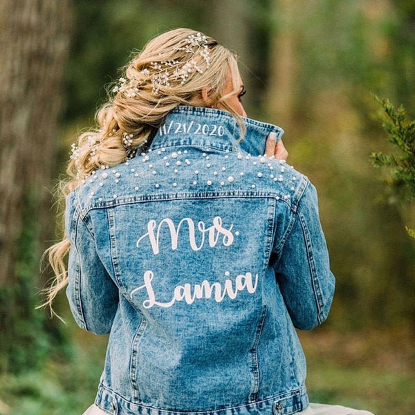 Custom Bridal Jacket, Custom Pearl Denim Jacket Future Mrs, Custom jacket, Wedding jackets