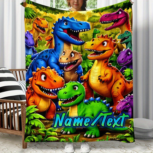 Custom Cartoon Dinosaur Family Blanket | Lightweight Flannel Home Furnishings Bedding Blanket