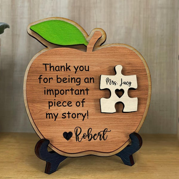 Personalized Teacher Wooden Puzzle Sign – Custom Apple Name Gift