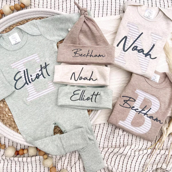 Custom coming home outfit for baby boy, personalized baby footie