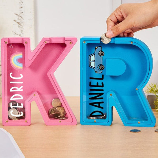 Personalized initial piggy bank,Kids Wooden Letter Piggy Bank