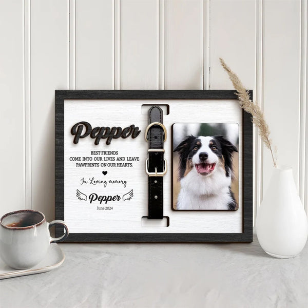 Personalized Dog Memorial Wood Frame With Collar Holder