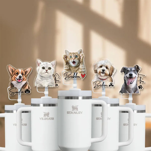 Custom Pet Photo Straw Topper, Stanley Cup Straw Cap with Pet Photo