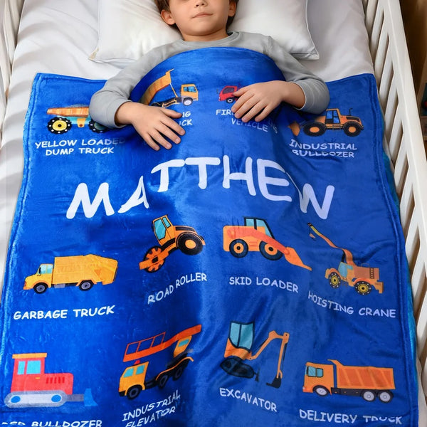 Personalized Construction Truck Blanket with Name