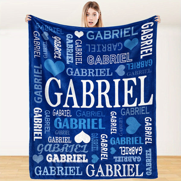 Custom Name Blanket - Personalized Flannel Throw with Heart & Star Design