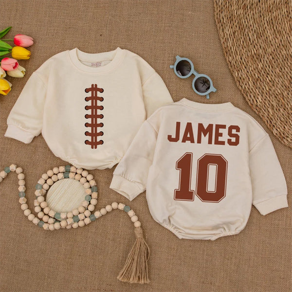 Personalized Football Baby Romper, Custom Name and Number Game Day