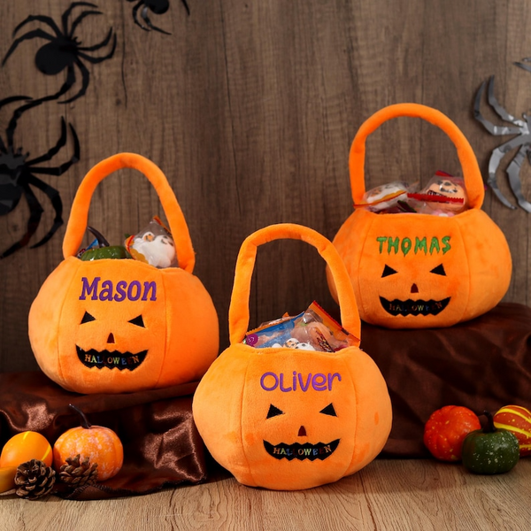 Personalized Halloween Basket - Custom Pumpkin Bucket with Name