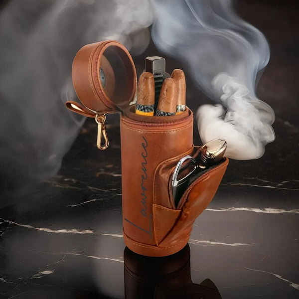 Personalized Travel Cigar Humidor Case with included accessories for Golf Lovers Gift