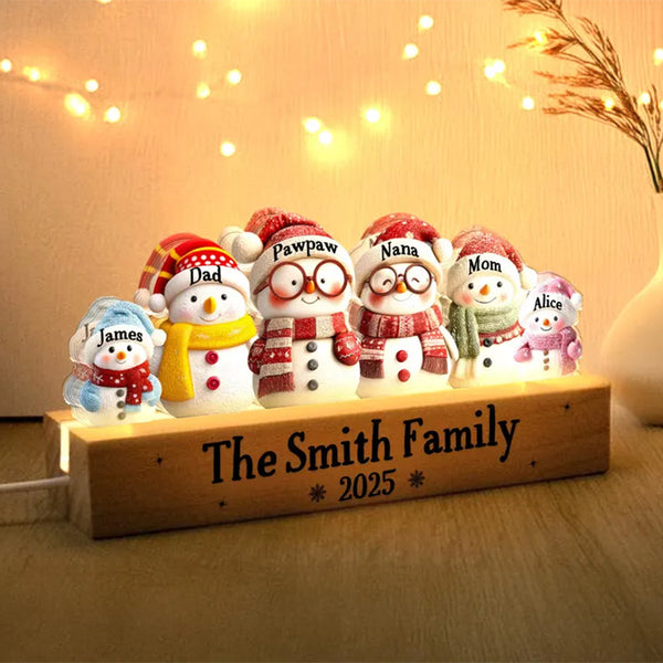 Custom Snowman Family Christmas Night Light, Snowman Christmas Decor