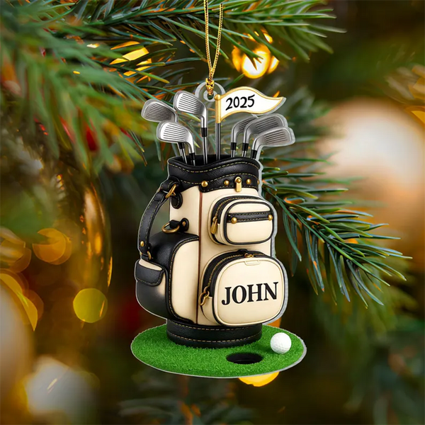 Personalized Golf Bag 2D Flat Ornament, Custom Name Golf Lover Christmas Ornament