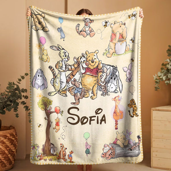 Personalized Winnie the Pooh Blanket for Kids,Custom Name Baby Gift