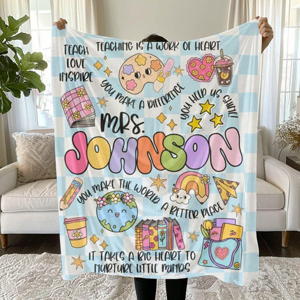 Personalized Teacher Blanket, Retro Groovy Checkerboard Sherpa Blanket