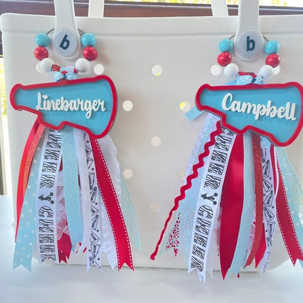 Cheer bogg bag tag, Cheerleader Tassel Charm Sport Duffle bag