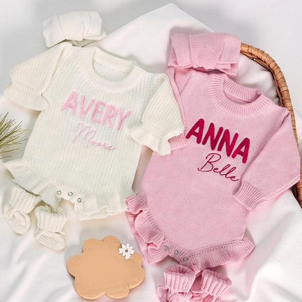 Personalized Embroidered Baby Romper, Baby Name Ruffle Romper