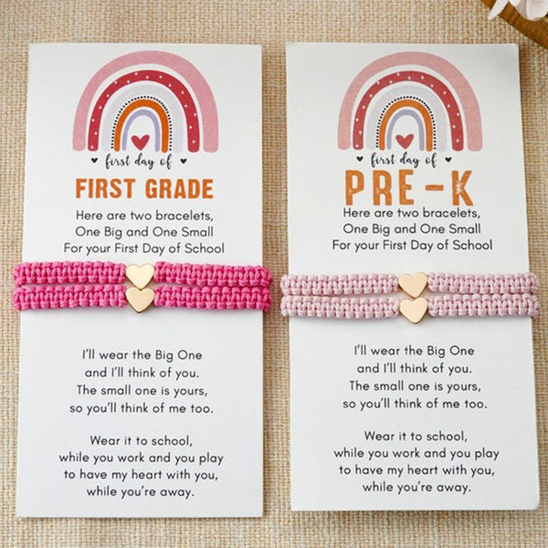 First Day of Kindergarten,Mommy and Me Heart Coral Braided Matching Bracelets