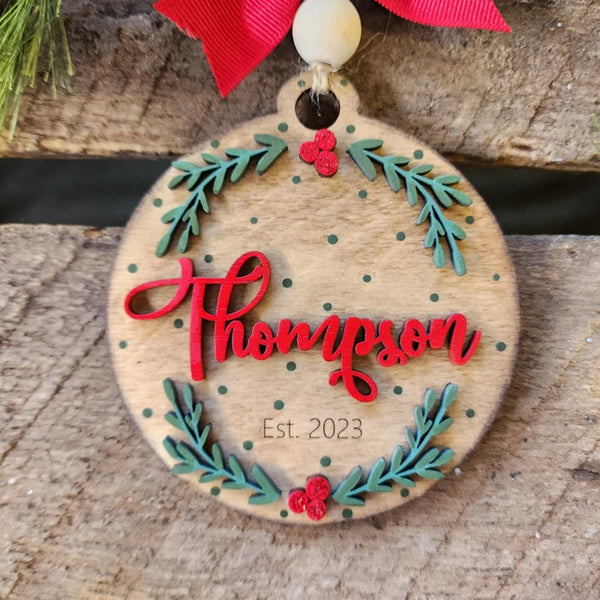 Personalized Farmhouse Family Name Christmas Ornament
