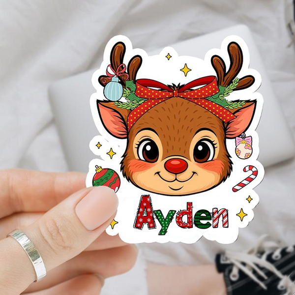 Custom Name Reindeer Christmas Sticker