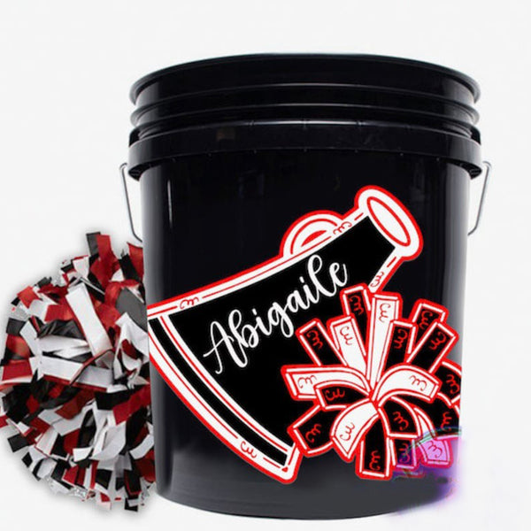Custom Cheer Bucket Decals - Personalized Name Cheerleader Megaphone Decals