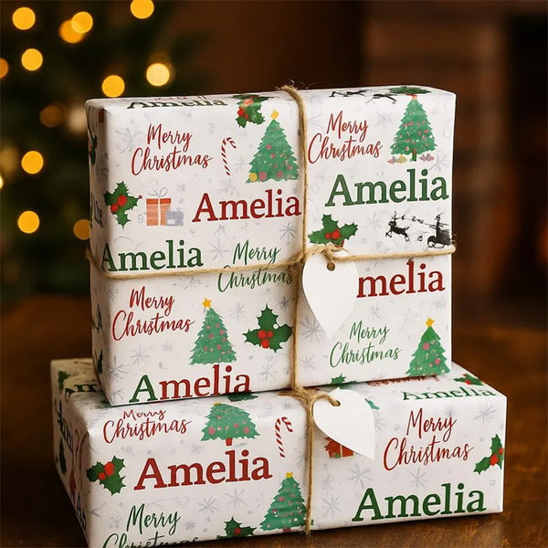 Custom Name Christmas Wrapping Paper Personalized Holiday Gift Wrap