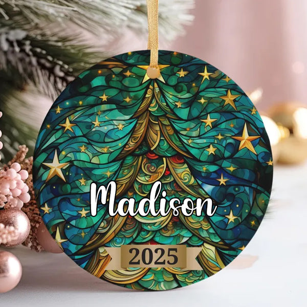 Custom  Christmas Tree Ornament 2025, Stained Glass Holiday Decoration