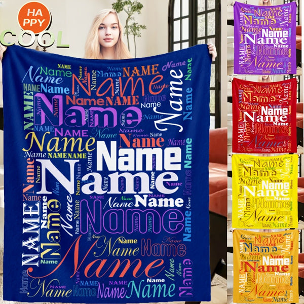 Personalized Custom Name/Text Blue Flannel Blanket