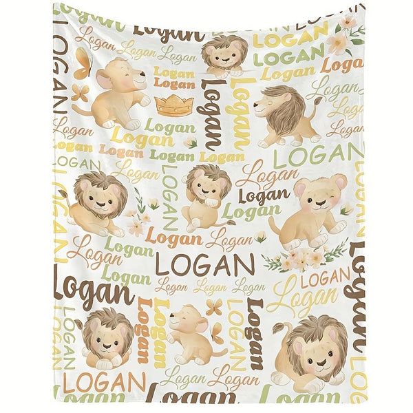 Custom Lion Name Flannel Blanket Perfect for Christmas