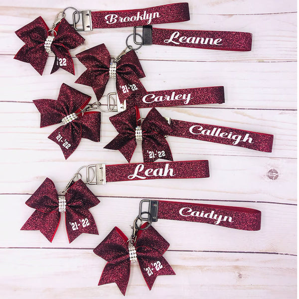 Custom Glitter Bow keychains and/or Wristlets